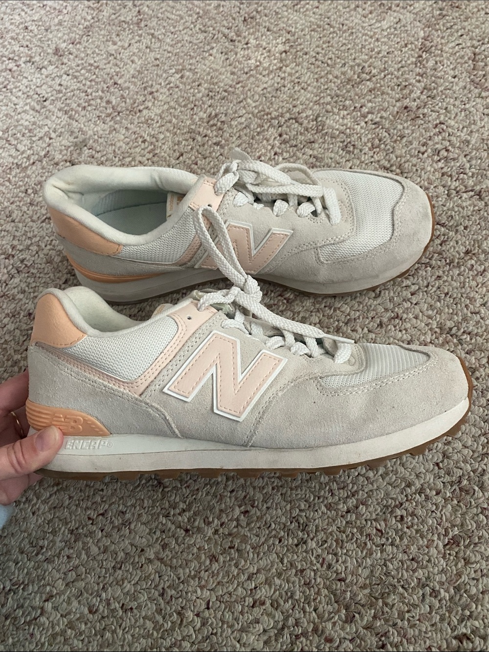 New Balance Women's Cream & Peach Low-Top Suede Sneakers